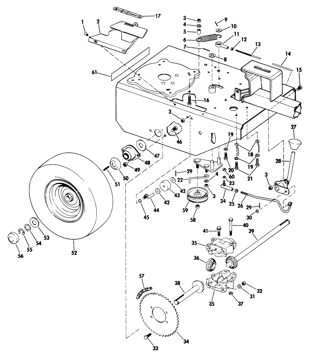 Riding Mower Drive Group Diagram and Parts List for 2680A (200000001-299999999)(1972) Lawn Boy Snow Blower